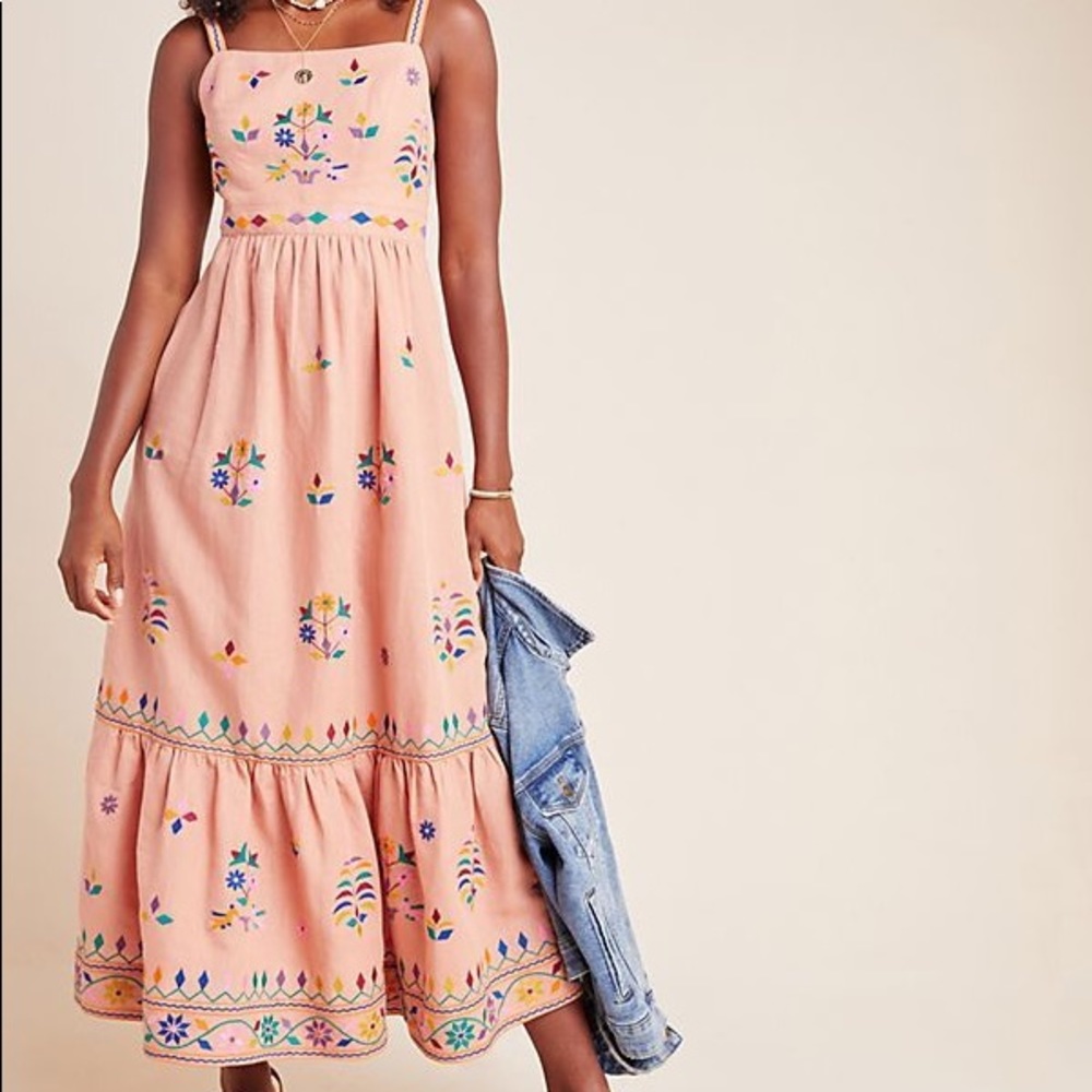 Anthropologie Amber Embroidered Maxi Dress